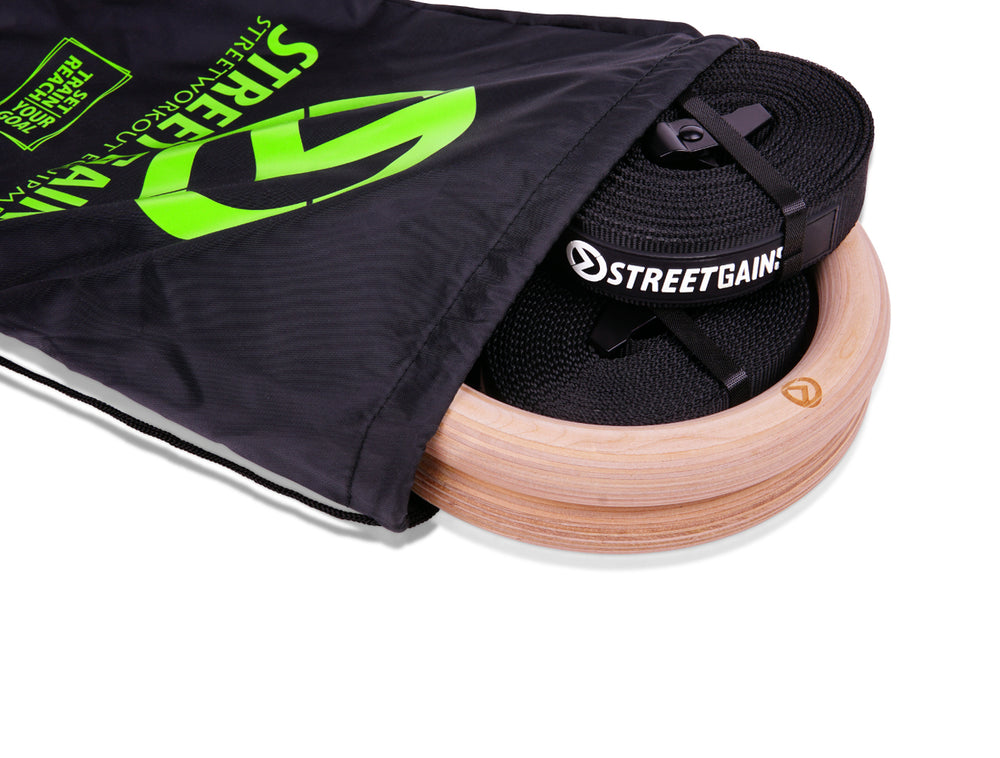 Houten Turn Gym Ringen 28MM – Inclusief Verstelbare Straps en Draagtas | StreetGains®