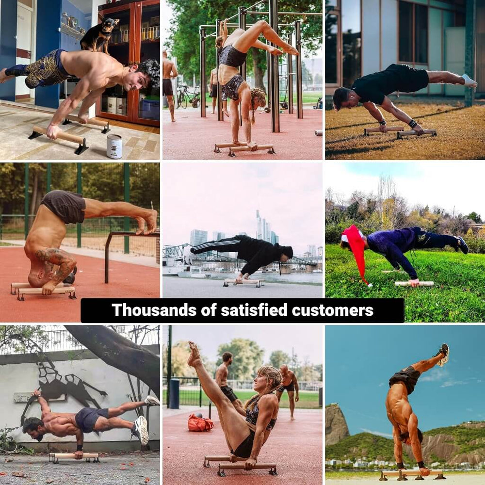 Holz-Parallettes mit ergonomischem Holzgriff – niedrig | Pullup & Dip®