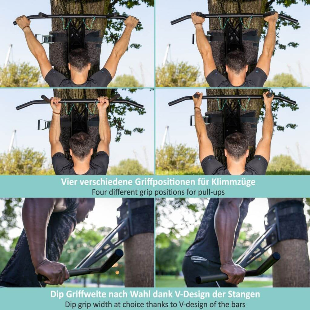 Tragbare Klimmzugstange und Dip-Bar – Montage an einem Baum | Pullup & Dip®